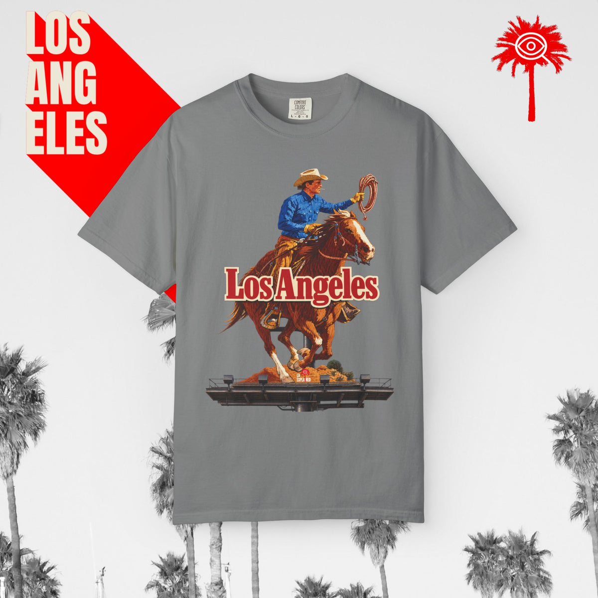 Sunset Strip Classic Los Angeles cowboy graphic tee — gray, front