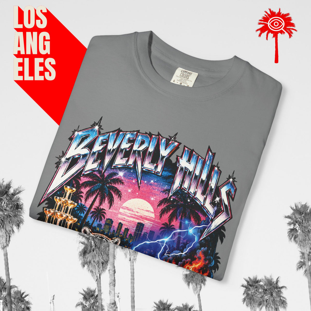 Paradise Has a Price Beverly Hills tiger graphic tee — gray, folded graphic detail