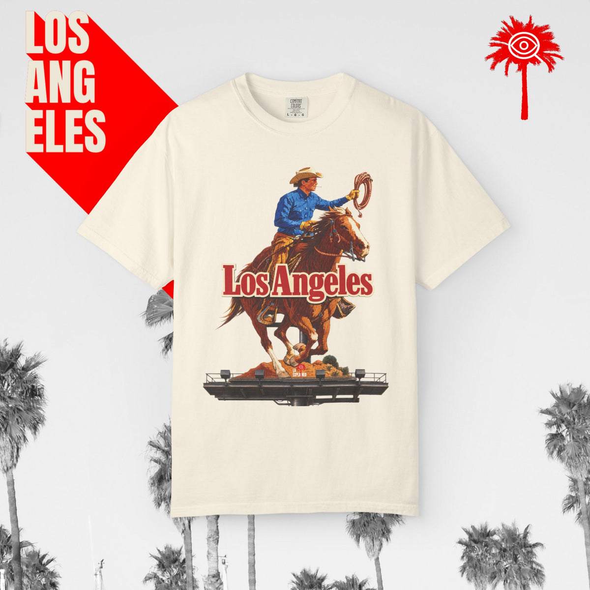 Sunset Strip Classic Los Angeles cowboy graphic tee — ivory, front